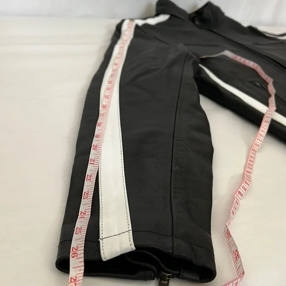 *CUSTOM* Mens Black Cafe Racer Leather Jacket With White Stripes Size L - Picture 8 of 15